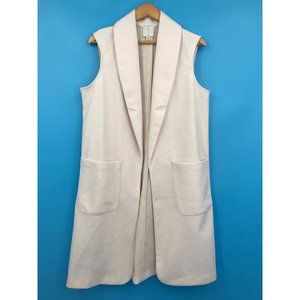 Joie Open Front Long Duster Cardigan Vest Ivory Cream Large